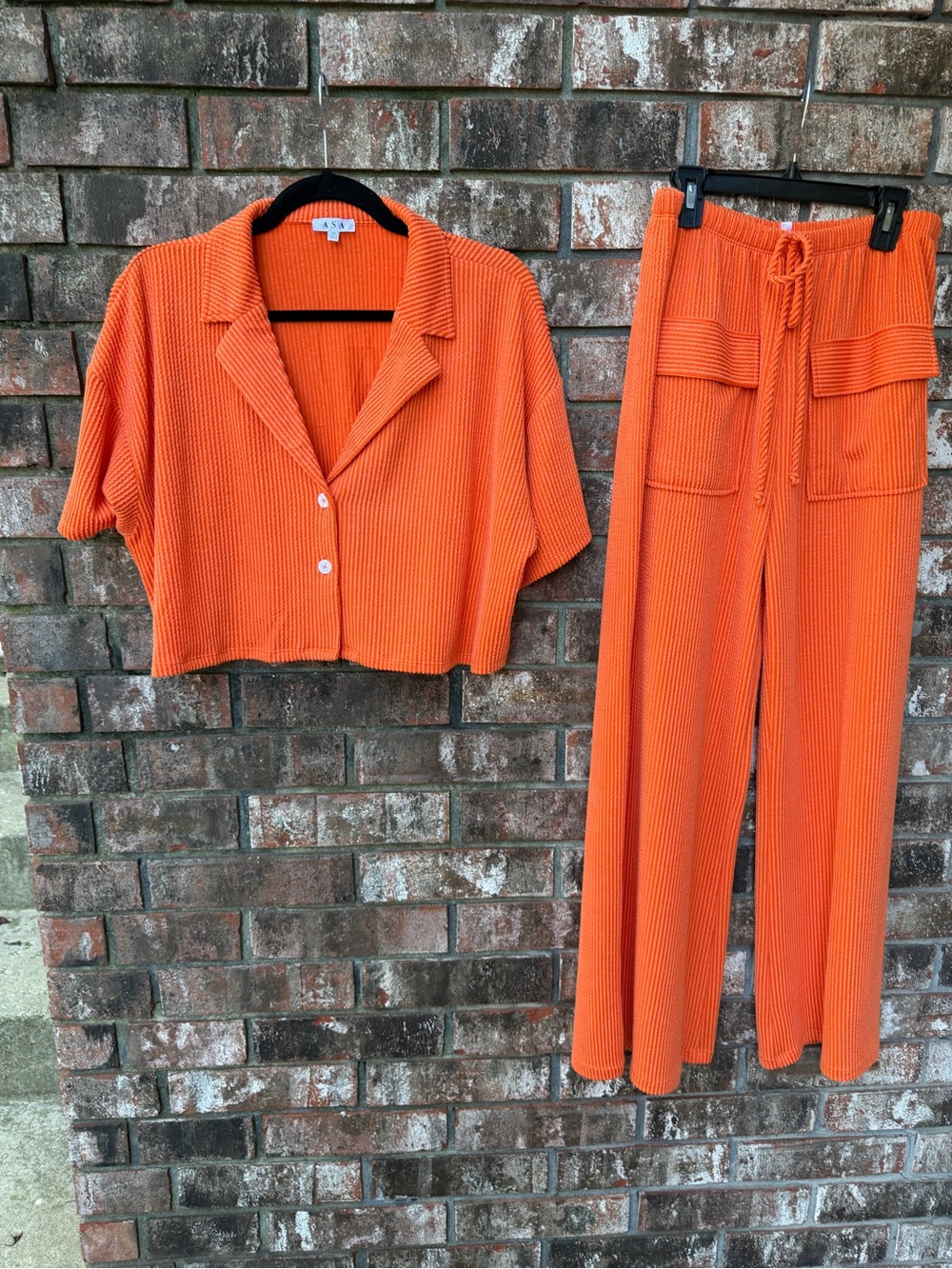 ASA Orange Ribbed Knit Pants Set